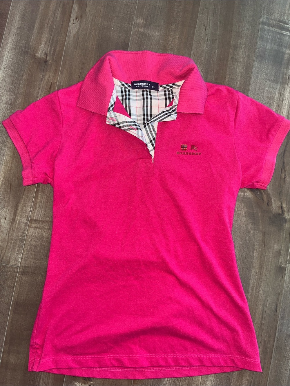 Hot Pink Short Sleeve Polo with Signature Check Trim